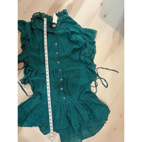 Anthropologie NWT Green Ruffle Sleeve Button Down Dress Boho Dainty Cottage Chic - Picture 9 of 9